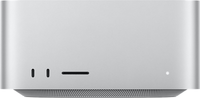 Apple Mac Studio M3 Ultra front view showing two Thunderbolt 5 ports and SDXC card slot