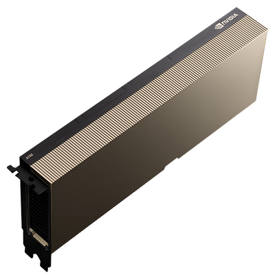 NVIDIA A100 PCIe Tensor Core GPU accelerator, angled view of the passively cooled dual-slot card