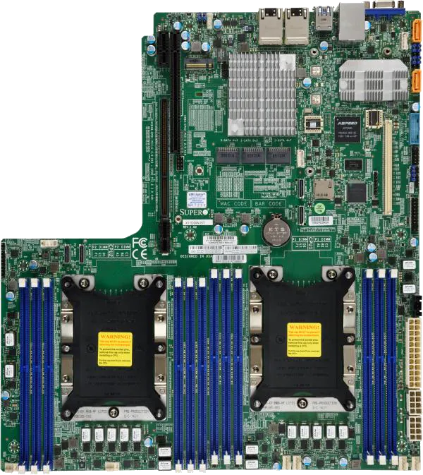 Supermicro X11DDW-NT dual LGA-3647 WIO server motherboard, top-down view of the green PCB