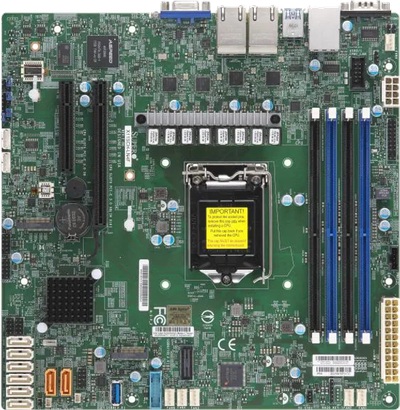 Supermicro X11SCH-LN4F single LGA-1151 micro-ATX server motherboard, top-down view of the green PCB