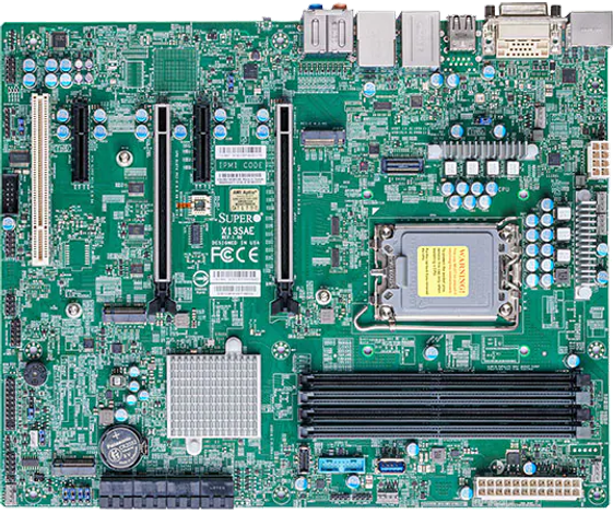 Supermicro X13SAE LGA-1700 W680 ATX workstation motherboard, top-down view of the green PCB